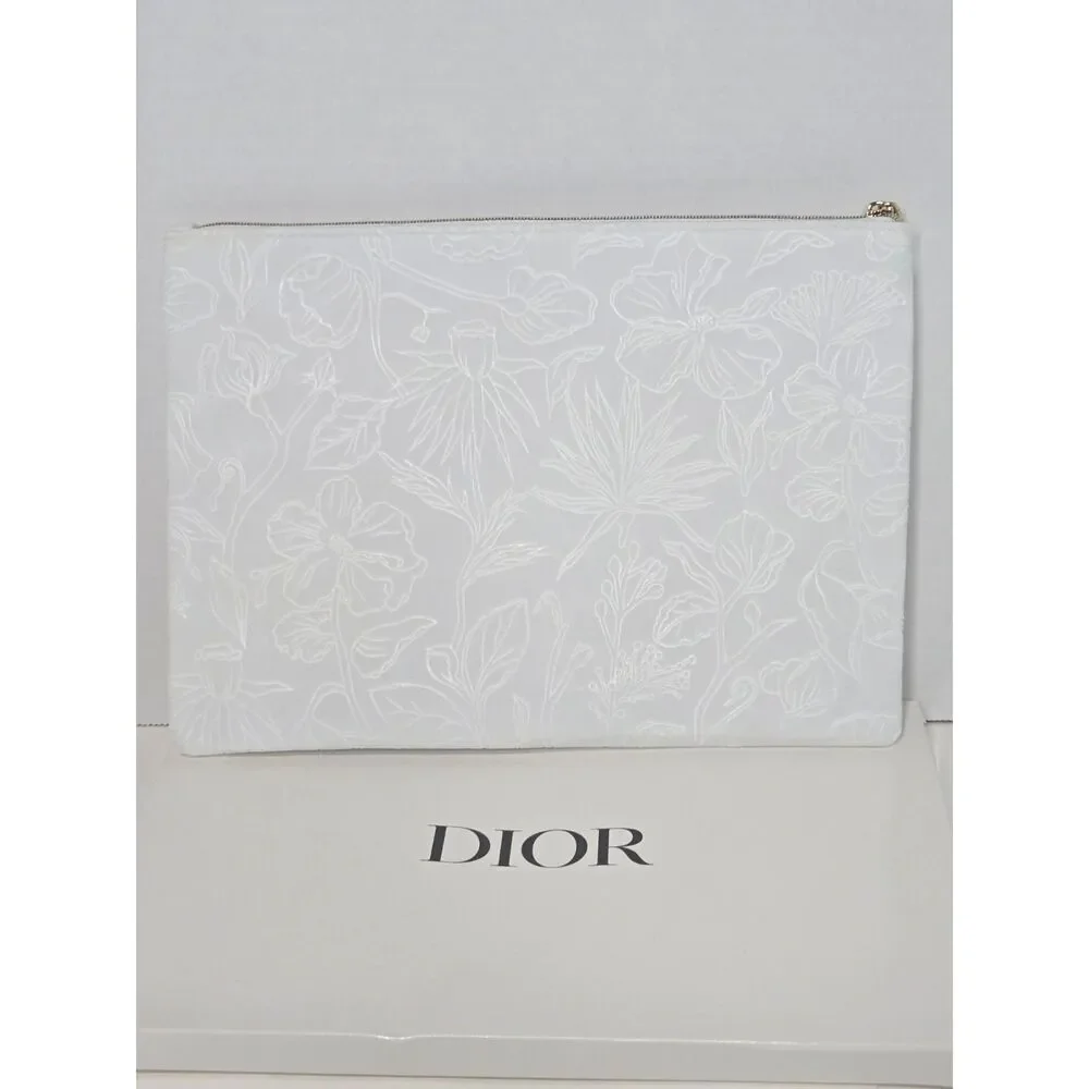 Dior Beauty White Floral Embroidered Makeup Clutch Pouch | New with Box